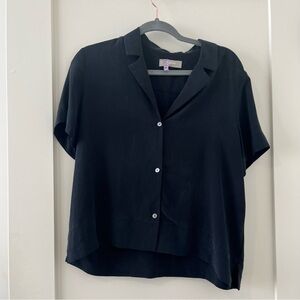 Everlane Short Sleeve Notch Silk Shirt Black